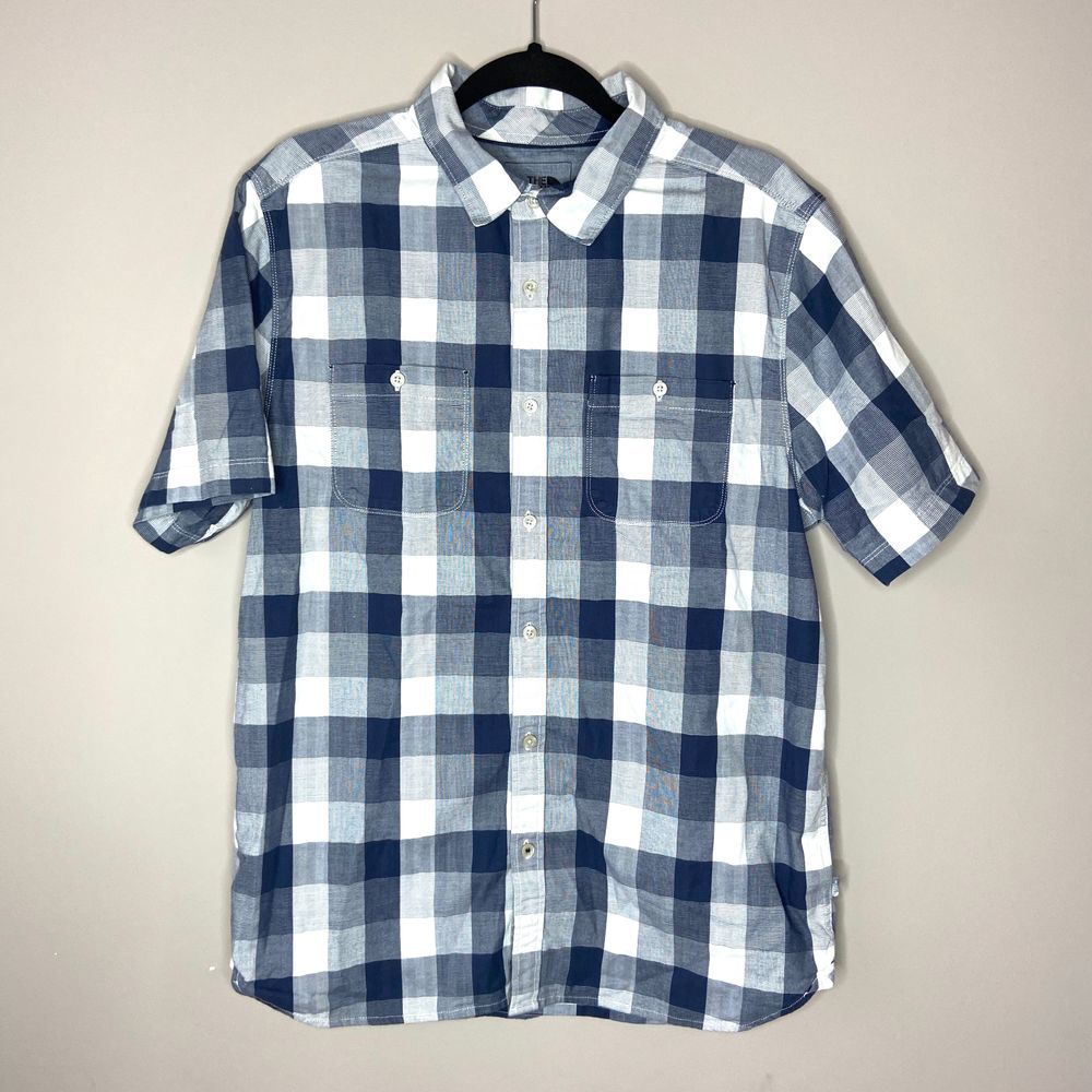 The North Face Blue and White Plaid Short Sleeve Button-Down Shirt